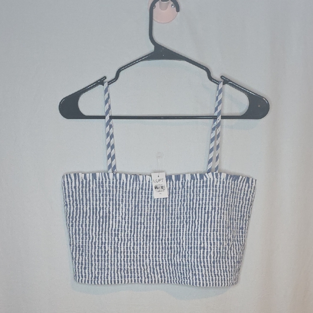 LOFT Navy and White Striped Crop Top